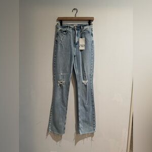 Zara Z1975 Light Blue Distressed Straight Leg Jeans - NWT